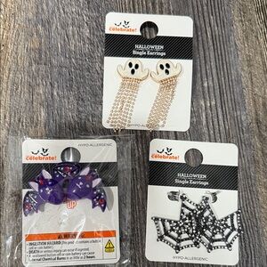 3 Halloween Earrings Set - Ghost, Bat, and Spider Designs